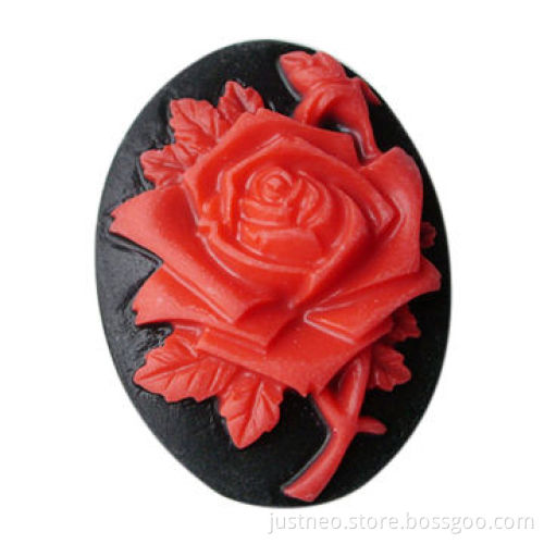 Vintage resin rose cameos, flat back cabochon beads